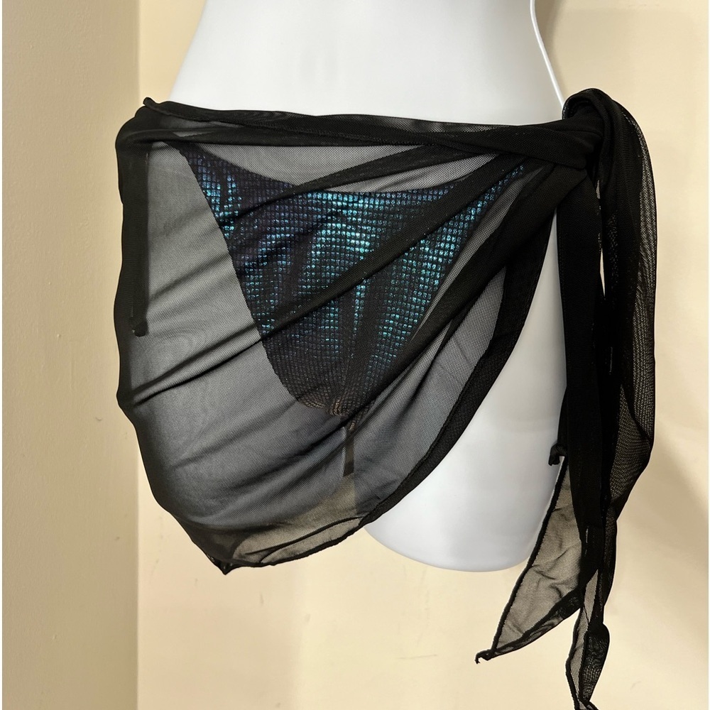 3pc Holographic Triangle Halter Tie Side Bikini Set with Sarong Cover Up - Picture 9 of 11